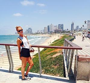 Emma at Jaffa port, with Tel Aviv in the background. 